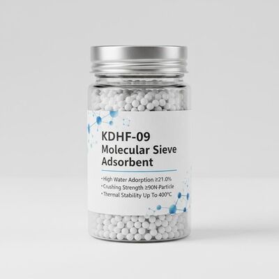 Chất hấp phụ sàng phân tử KDHF-09 với khả năng hấp thụ nước cao ≥21,0%, cường độ nghiền ≥90N/hạt và độ ổn định nhiệt lên đến 400°C